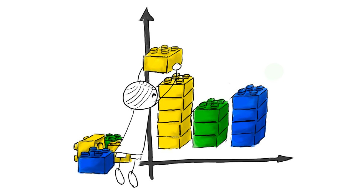 A child creating bar chart with LEGO